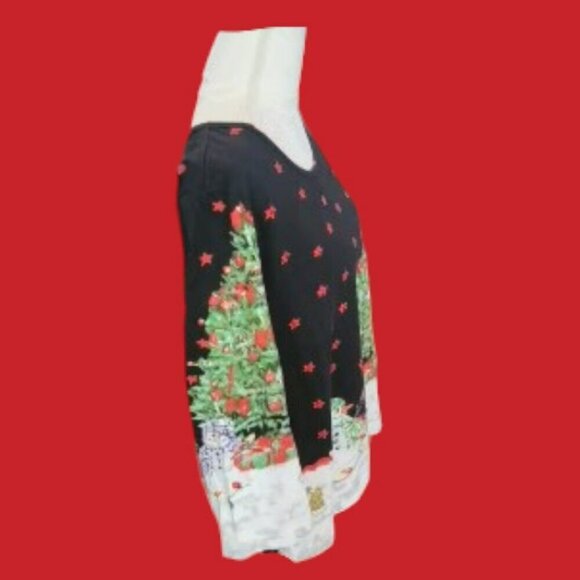 Collections ETC Long Sleeve Red Christmas Snowman Tree Pullover Top in Size L - Picture 3 of 4